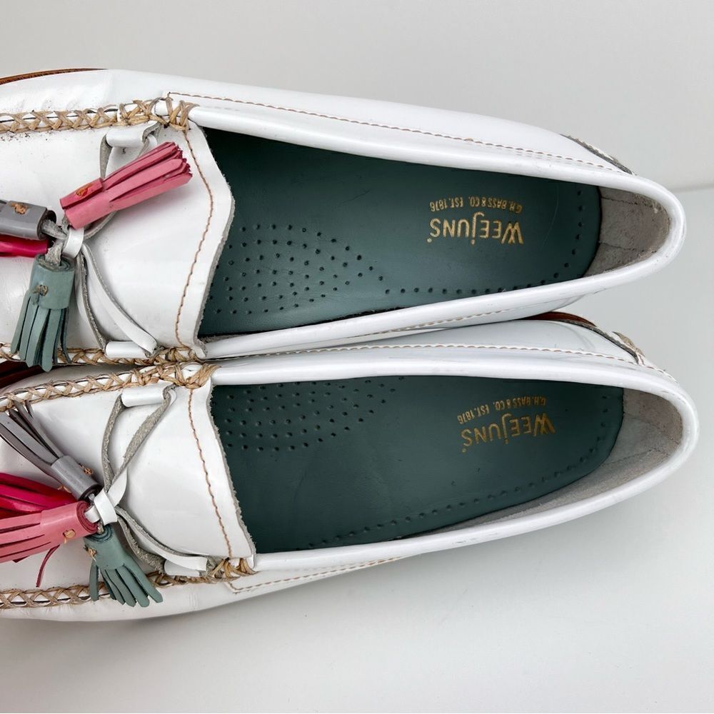 Bass White Weegens Pastel Tassels Slip On Preppy Academia Sz 7 Patent Leather - Picture 11 of 13